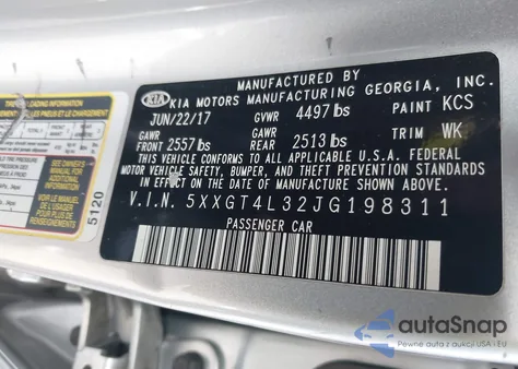 2018 Kia Optima Lx z USA, uszkodzony, nr VIN 5XXGT4L32JG198311